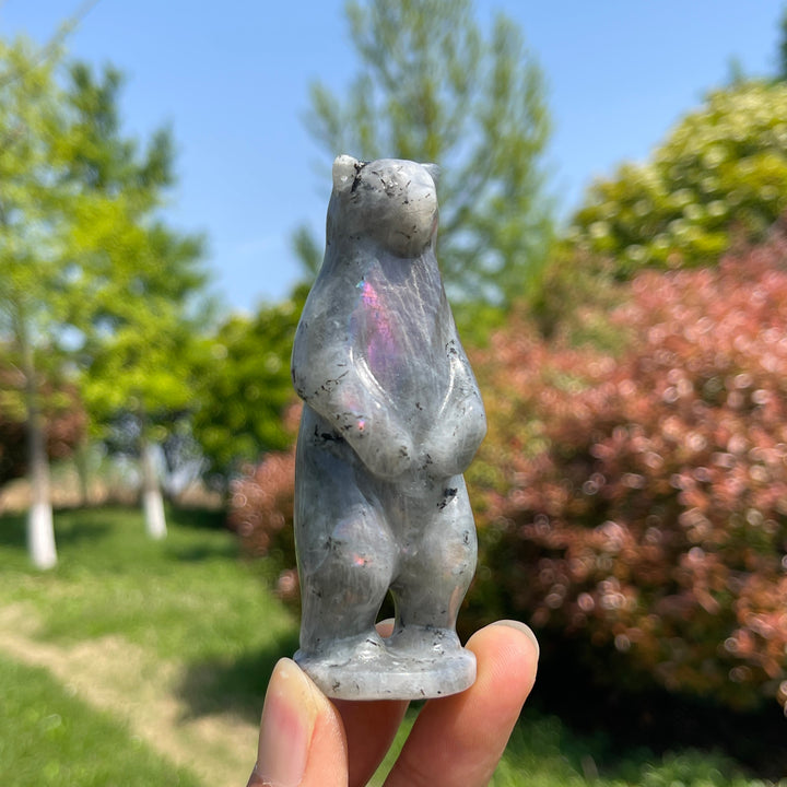 Natural Labradorite Standing Bear