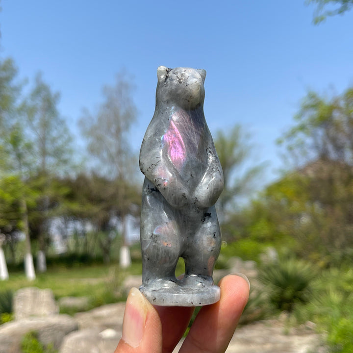 Natural Labradorite Standing Bear