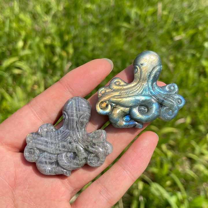 Natural Crystal Labradorite Octopus Carving