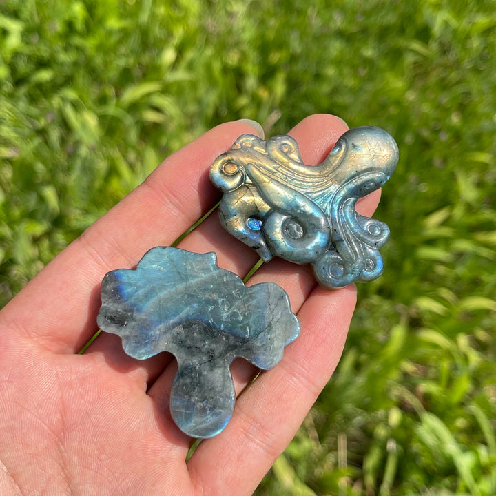 Natural Crystal Labradorite Octopus Carving