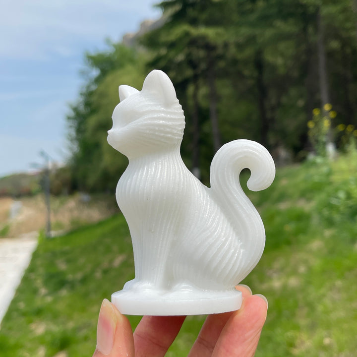 Natural Crystal Striped Cat Carving