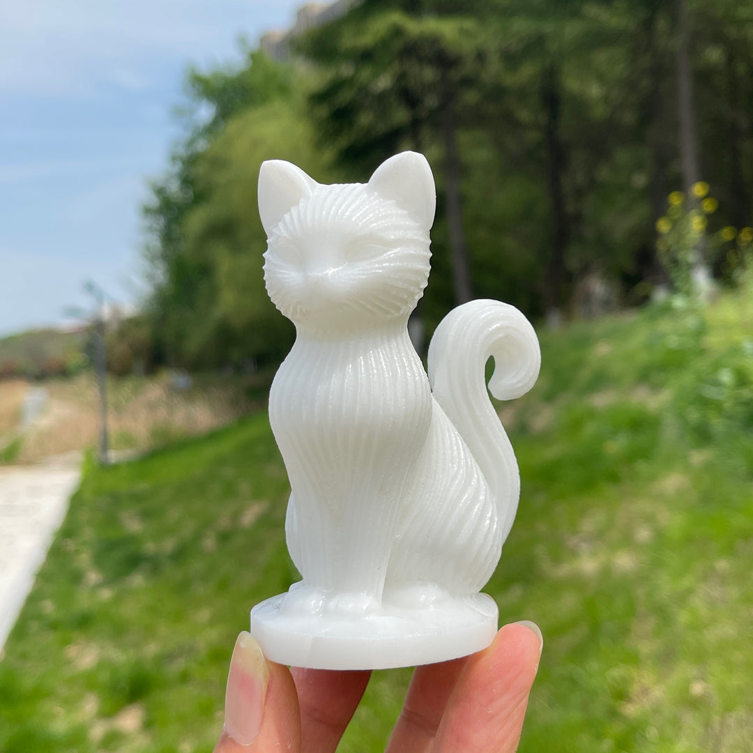 Natural Crystal Striped Cat Carving