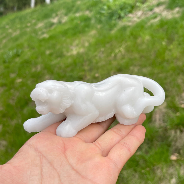 Natural Crystal White Jade Tiger Carving