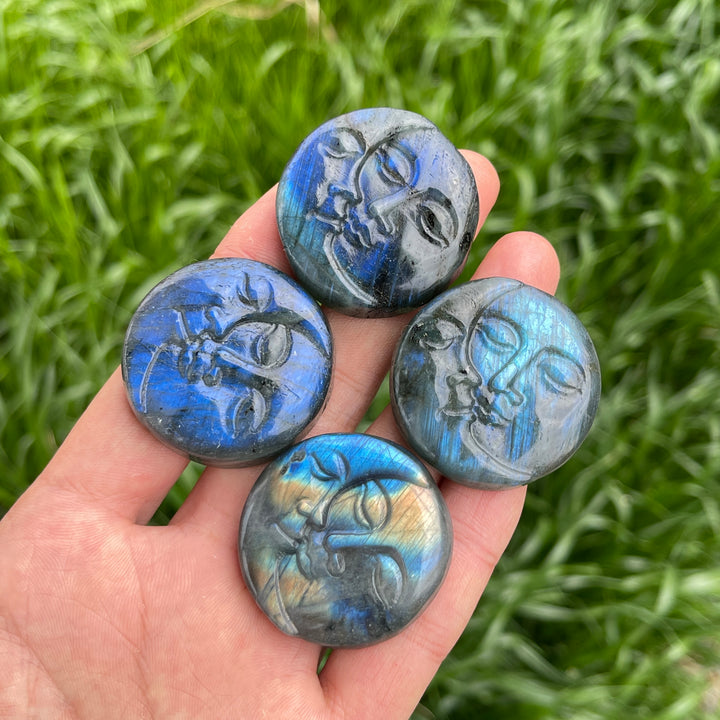 Natural Crystal Labradorite Moon Face Carving