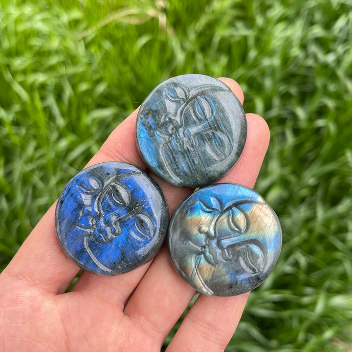 Natural Crystal Labradorite Moon Face Carving