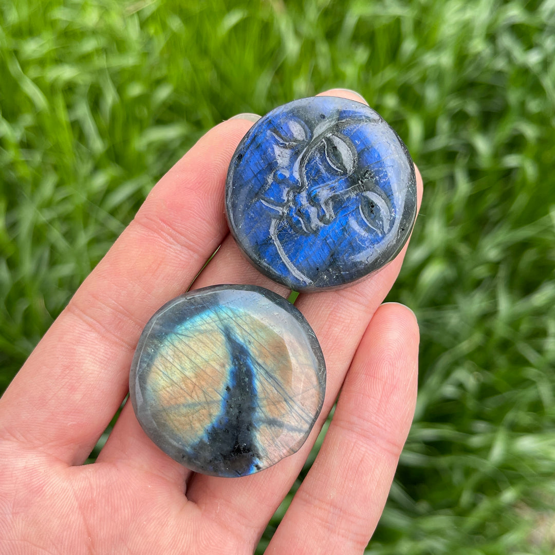 Natural Crystal Labradorite Moon Face Carving
