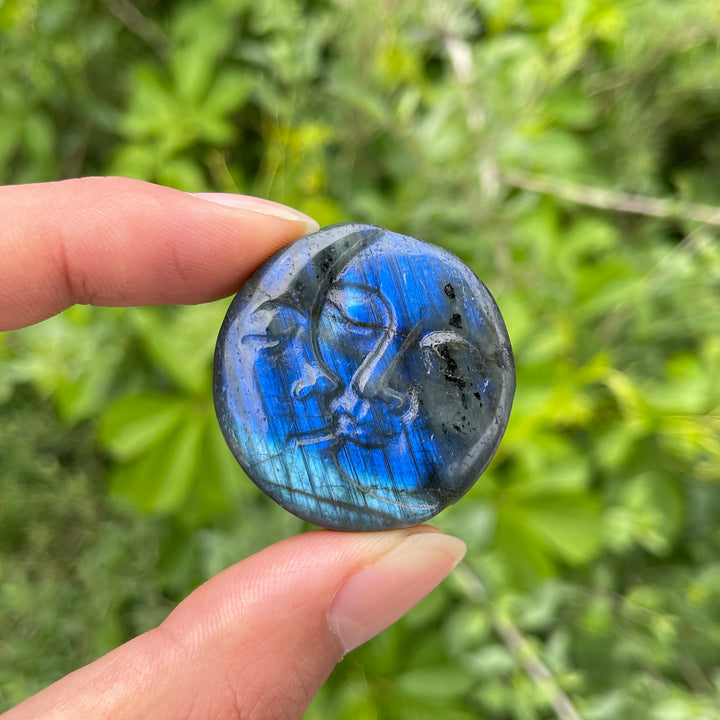 Natural Crystal Labradorite Moon Face Carving