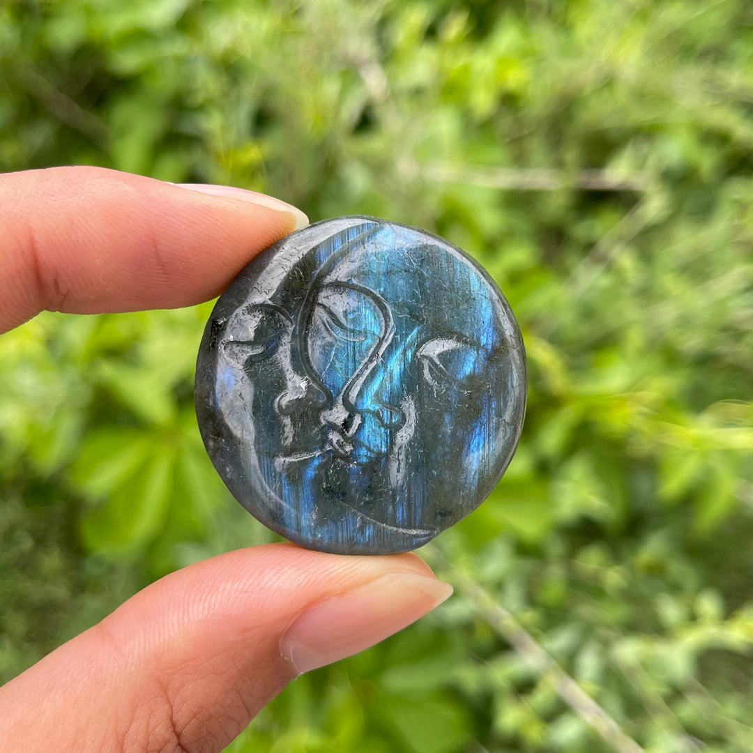 Natural Crystal Labradorite Moon Face Carving