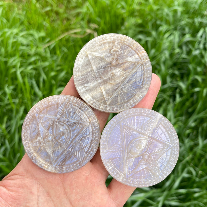 Natural Moonstone Evil Eye Carving
