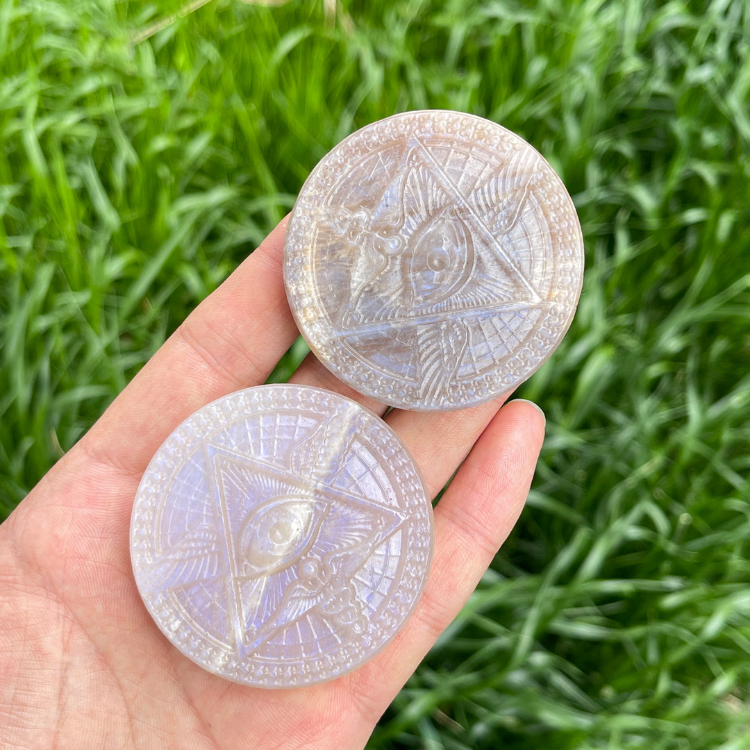Natural Moonstone Evil Eye Carving