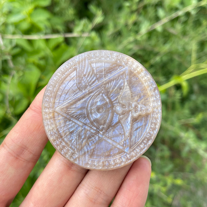 Natural Moonstone Evil Eye Carving