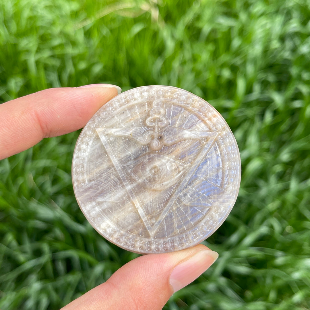 Natural Moonstone Evil Eye Carving