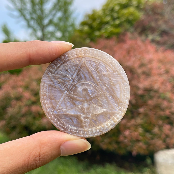 Natural Moonstone Evil Eye Carving