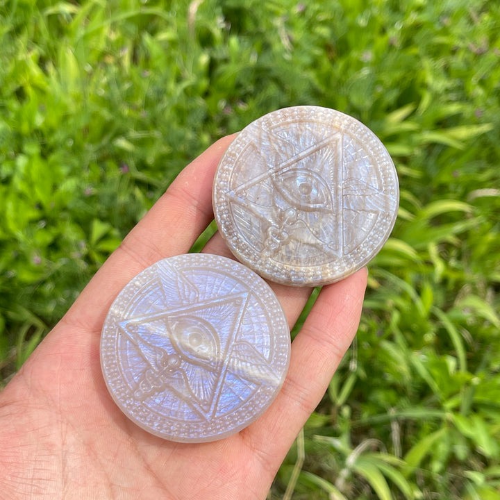 Natural Moonstone Evil Eye Carving