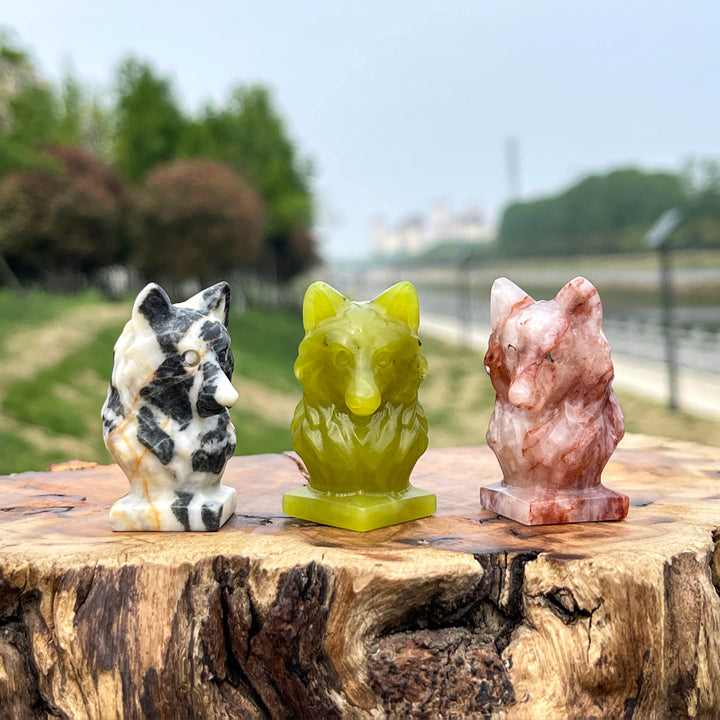 Natural Crystal Wolf Head Carving