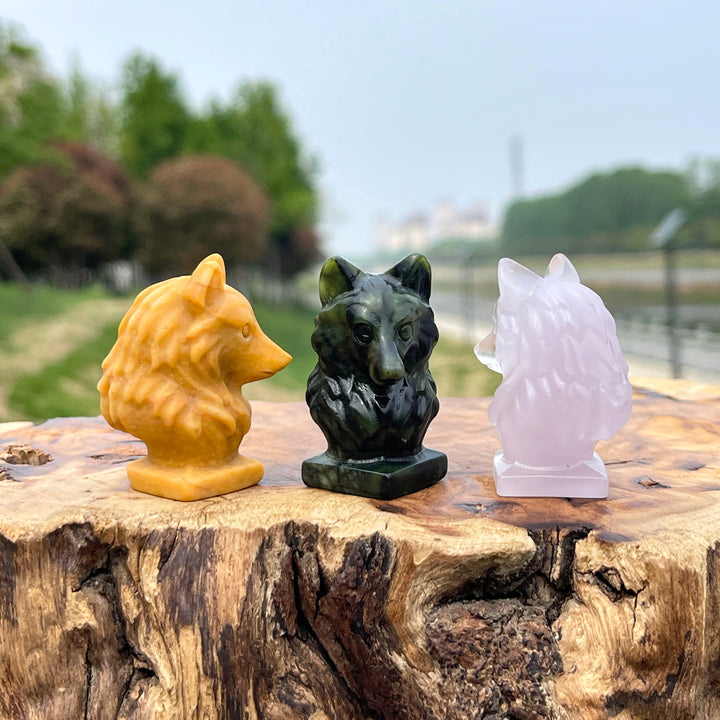Natural Crystal Wolf Head Carving