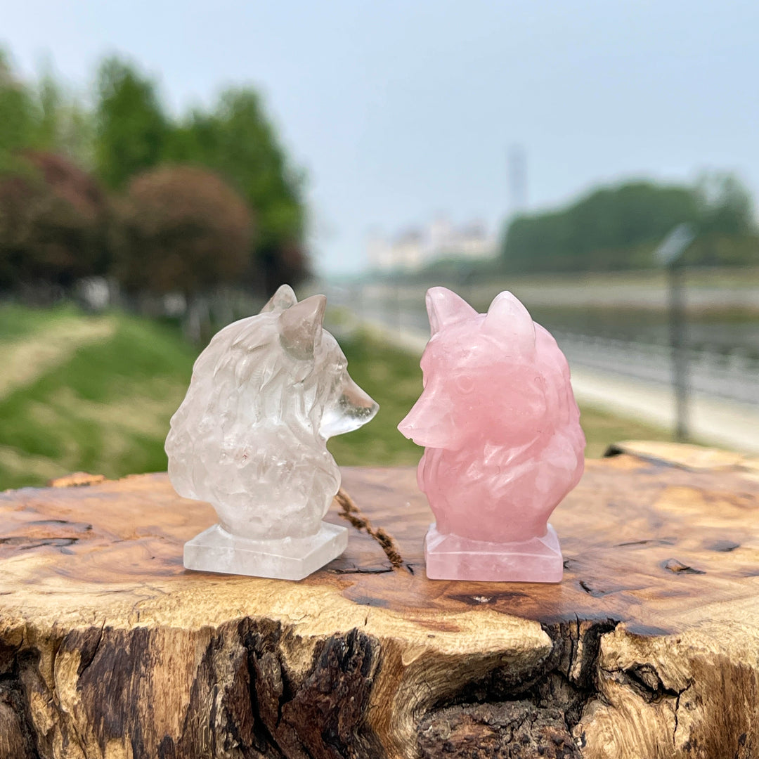 Natural Crystal Wolf Head Carving