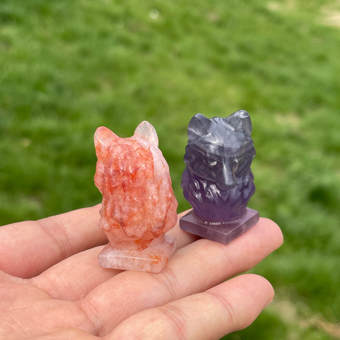 Natural Crystal Wolf Head Carving