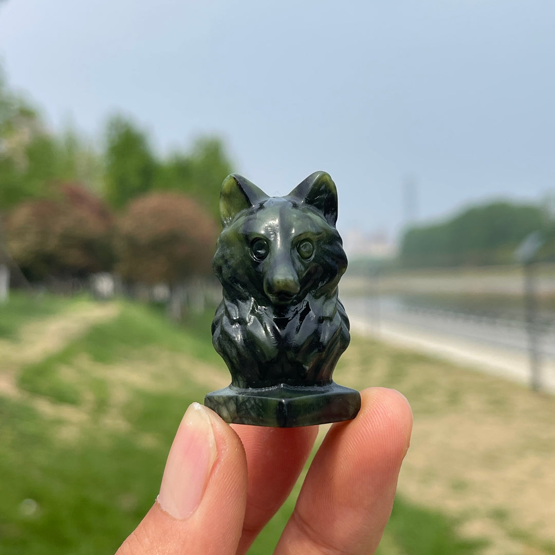 Natural Crystal Wolf Head Carving