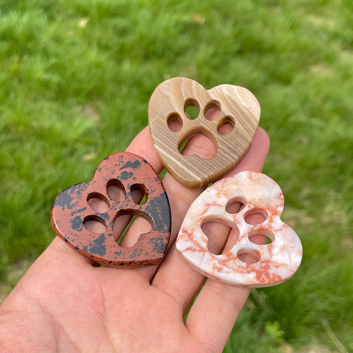 Natural Crystal Heart Cat Paw Carving