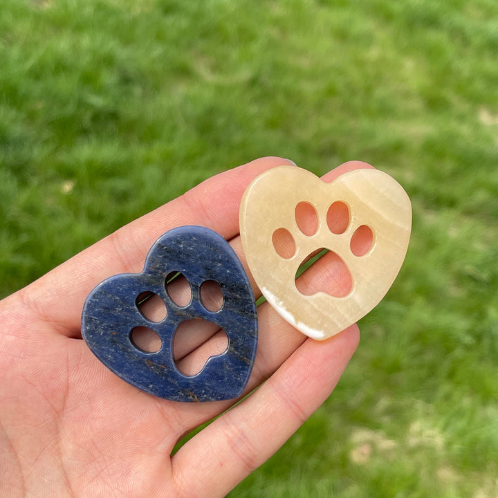 Natural Crystal Heart Cat Paw Carving