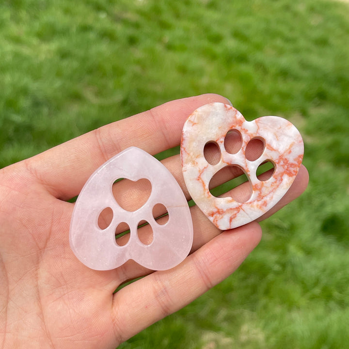 Natural Crystal Heart Cat Paw Carving