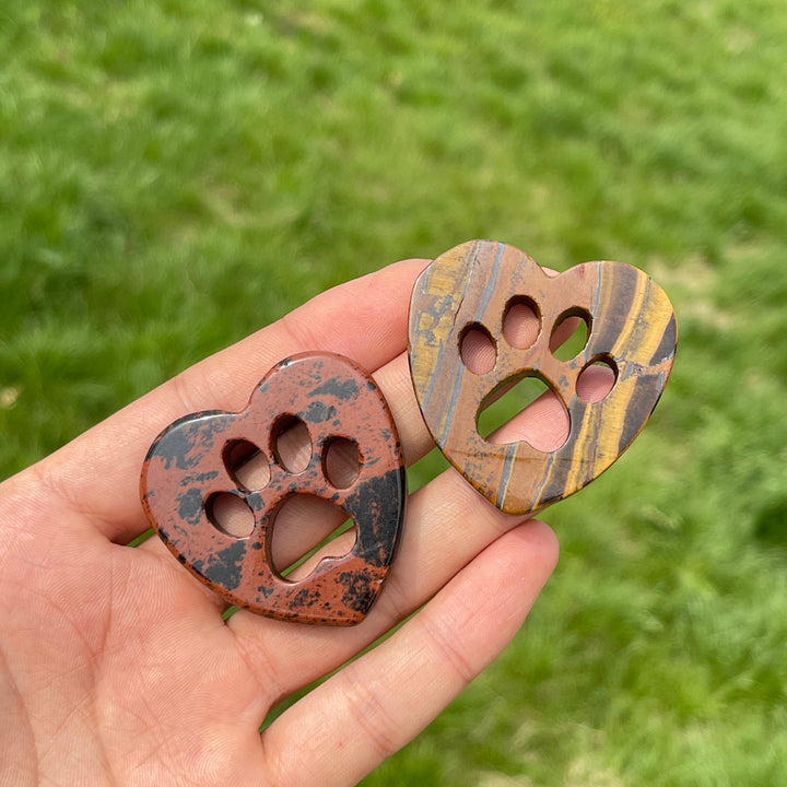 Natural Crystal Heart Cat Paw Carving