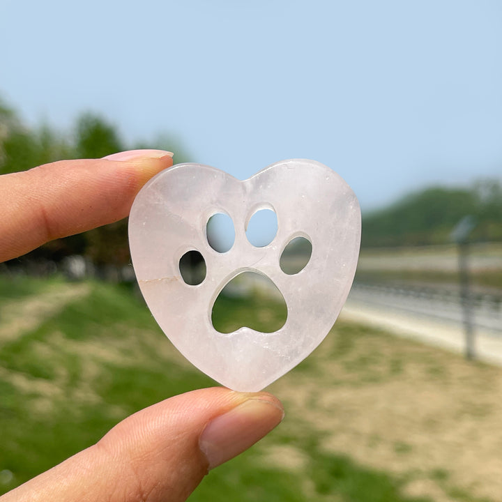 Natural Crystal Heart Cat Paw Carving