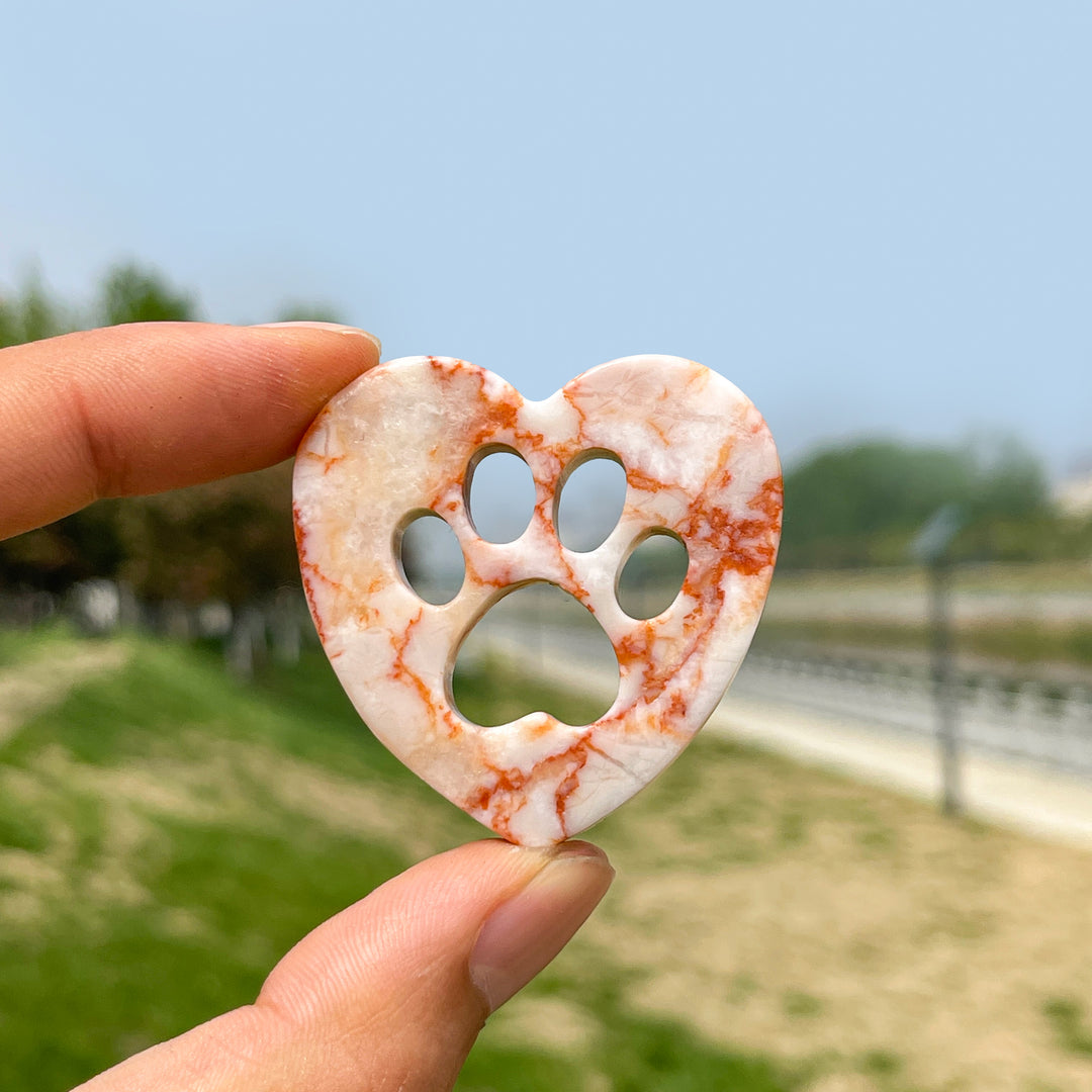 Natural Crystal Heart Cat Paw Carving
