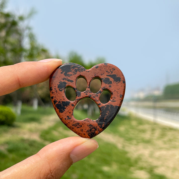 Natural Crystal Heart Cat Paw Carving