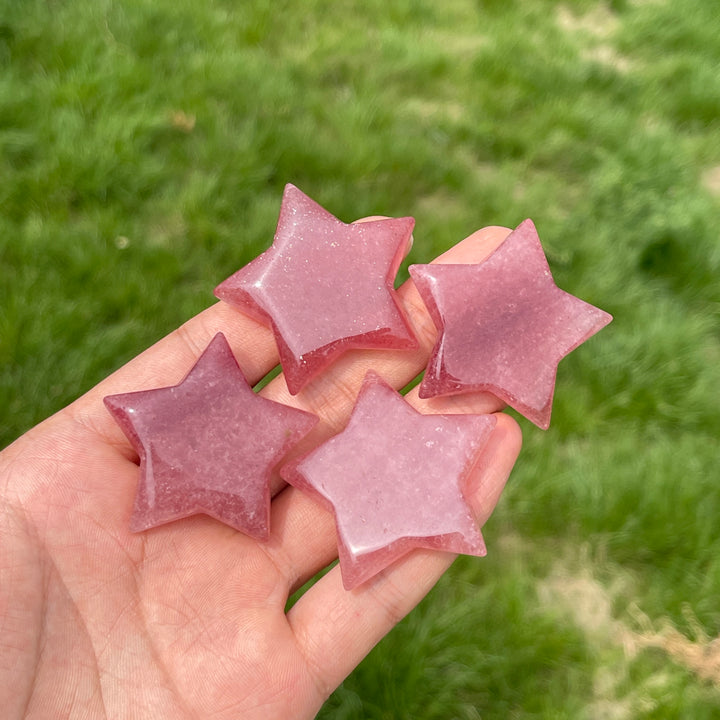 Natural Crystal Carving Strawberry Quartz Star