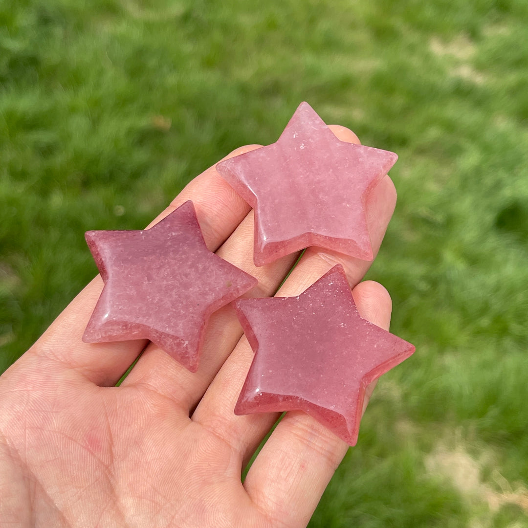 Natural Crystal Carving Strawberry Quartz Star
