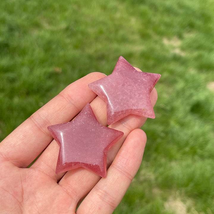 Natural Crystal Carving Strawberry Quartz Star