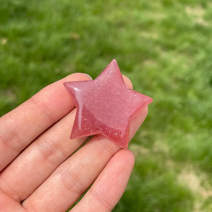Natural Crystal Carving Strawberry Quartz Star