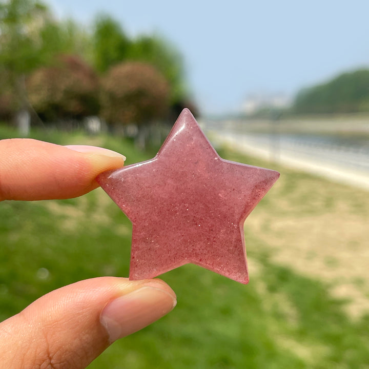 Natural Crystal Carving Strawberry Quartz Star