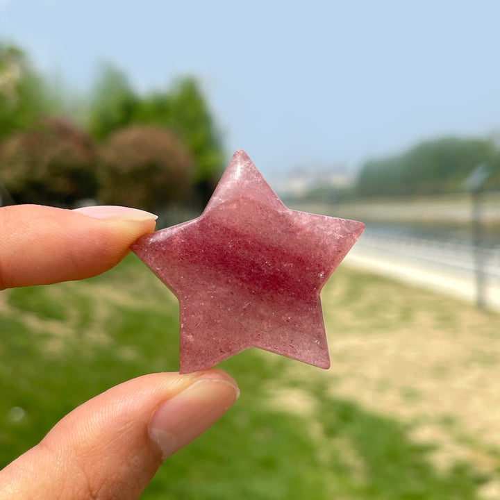 Natural Crystal Carving Strawberry Quartz Star