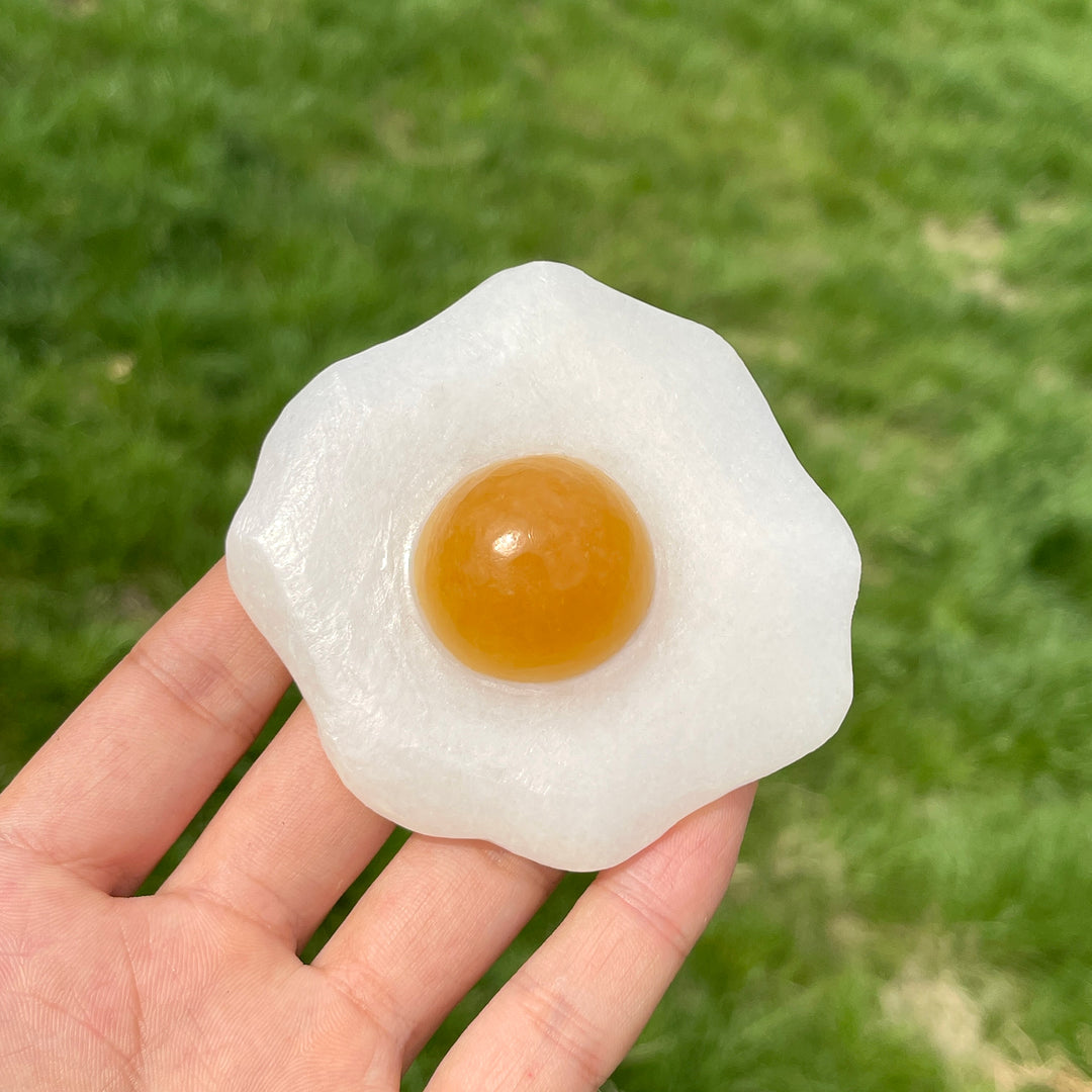 Natural White Jade Fried Egg Carving