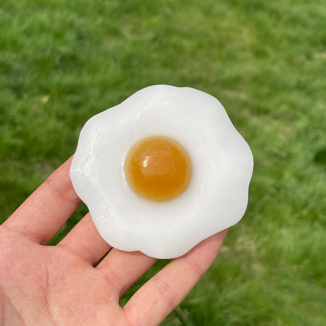 Natural White Jade Fried Egg Carving
