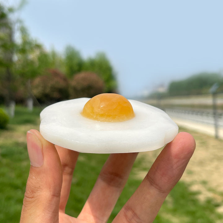 Natural White Jade Fried Egg Carving