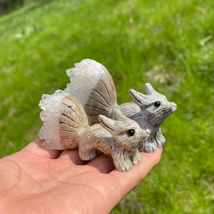 Natural Crystal Cluster Nine-Tailed Fox Carving