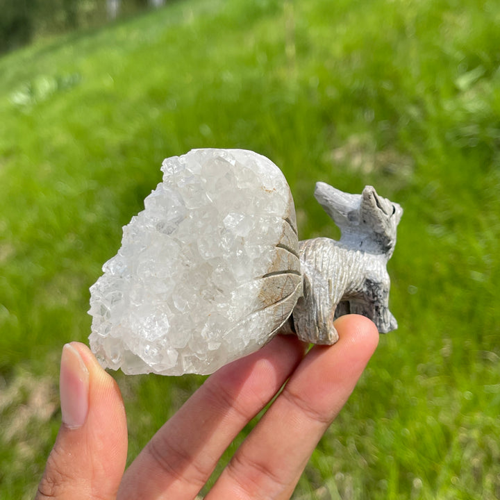 Natural Crystal Cluster Nine-Tailed Fox Carving