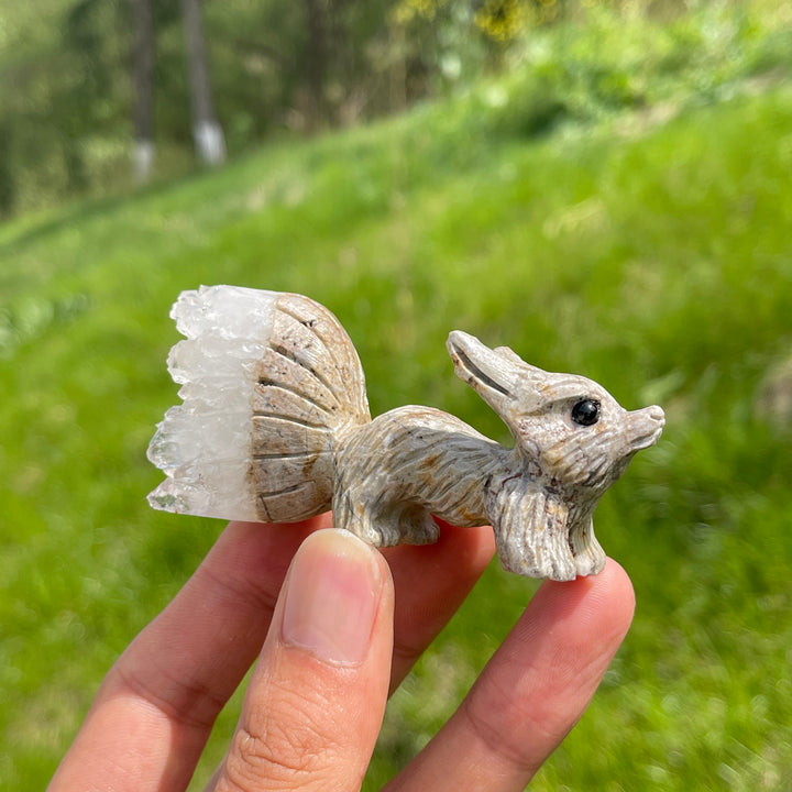Natural Crystal Cluster Nine-Tailed Fox Carving