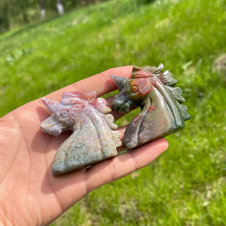 Natural Ocean Jasper Unicorn Carving