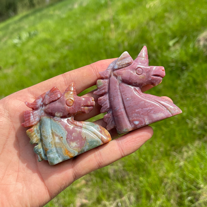 Natural Ocean Jasper Unicorn Carving