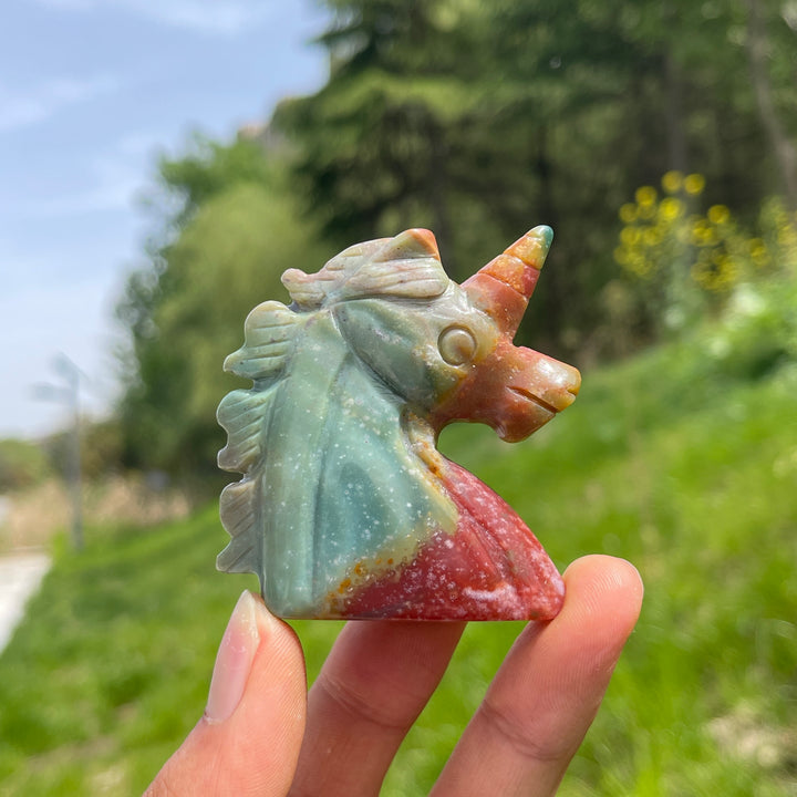 Natural Ocean Jasper Unicorn Carving