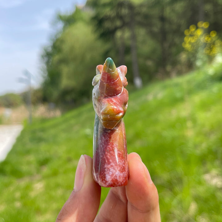 Natural Ocean Jasper Unicorn Carving