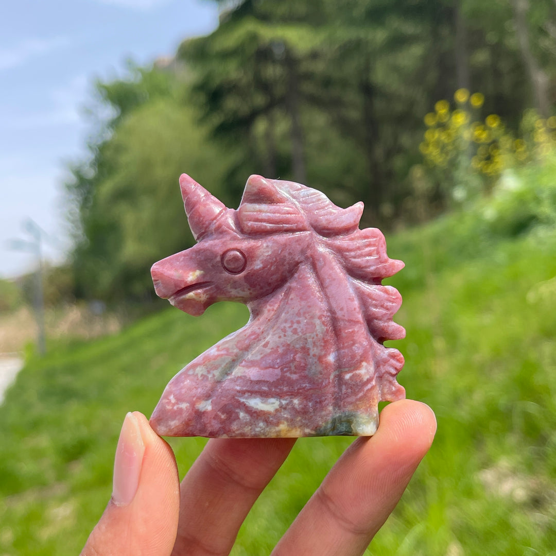 Natural Ocean Jasper Unicorn Carving