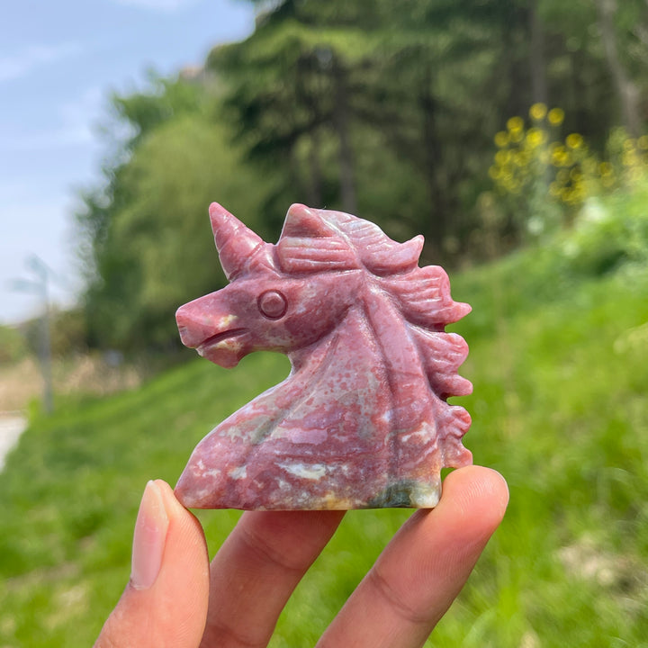 Natural Ocean Jasper Unicorn Carving