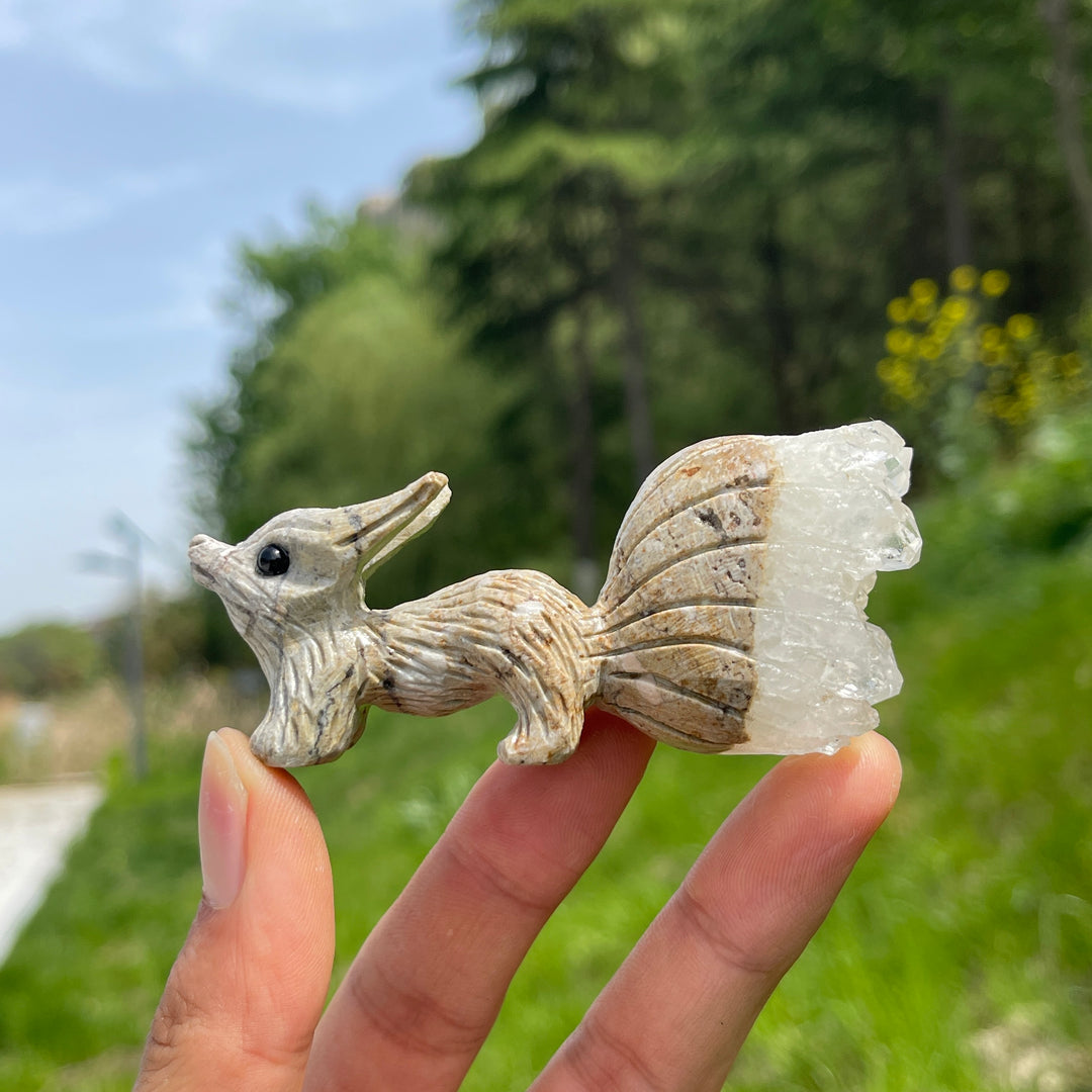Natural Crystal Cluster Nine-Tailed Fox Carving