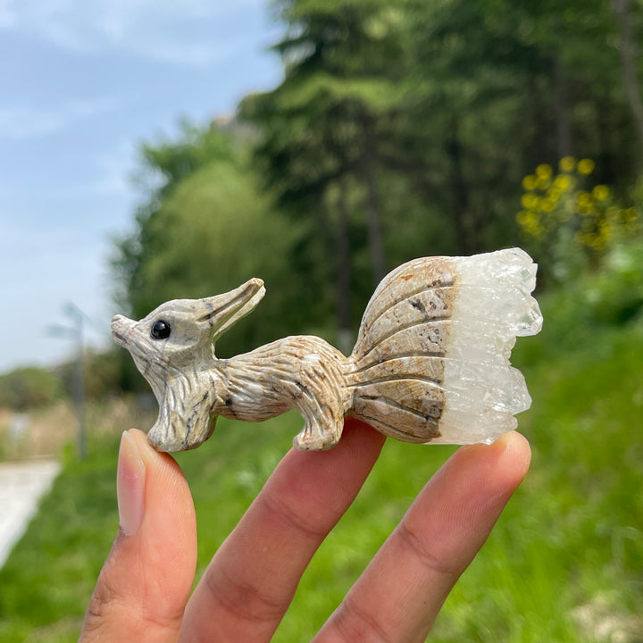 Natural Crystal Cluster Nine-Tailed Fox Carving